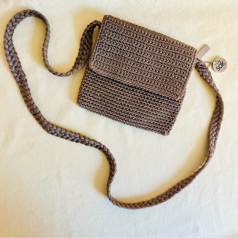 The Sak Crochet Crossbody Bag, Caramel Brown, Boho, Handmade, Satchel, Tan